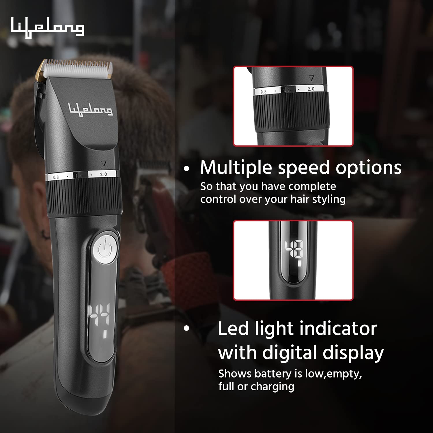Lifelong LLPCM17 Ace Pro Rechargeable Hair Clipper With Digital Display, 3 Hours Runtime