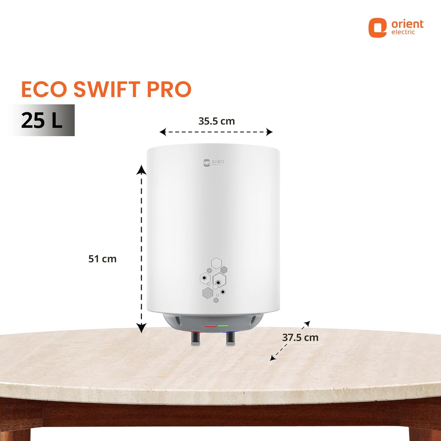 Orient Electric Ecoswift Pro 25L Water Geyser with HPE Technology | Rust Proof Water heater for home bathroom | Advanced 5 Level safety Shield with Overheat Protection | 5 Years Warranty