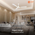 Living room with a ceiling fan and 'Orient Electric' branding