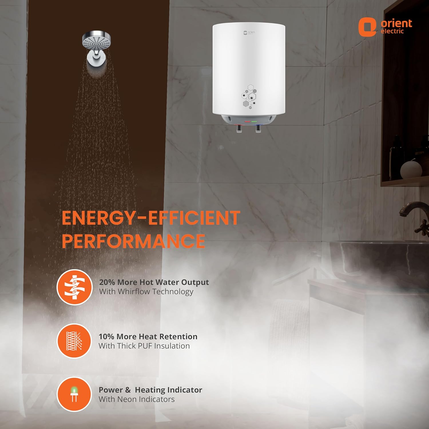 Orient Electric Ecoswift Pro 25L Water Geyser with HPE Technology | Rust Proof Water heater for home bathroom | Advanced 5 Level safety Shield with Overheat Protection | 5 Years Warranty