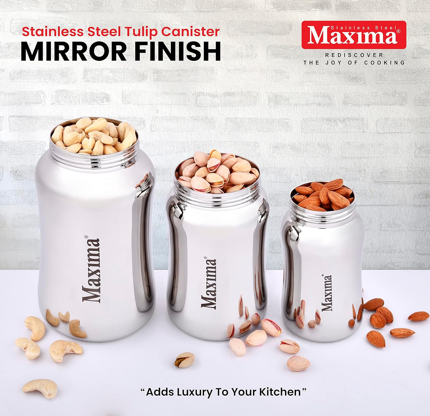 MAXIMA Tulip Stainless Steel Canister - Stylish and Durable Airtight Storage for Tea, Coffee, and Spices