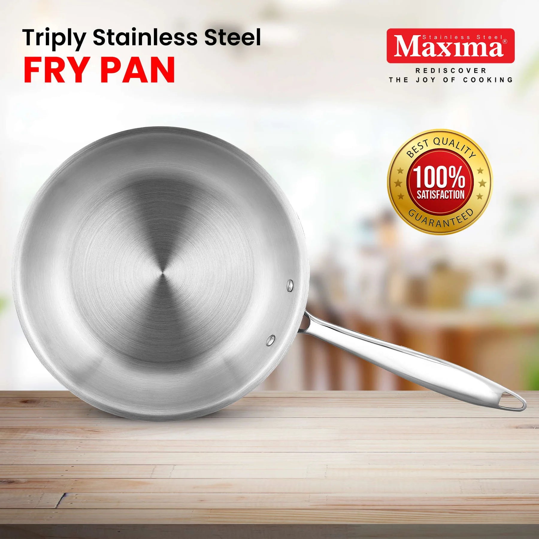 Maxima Triply Stainless Steel Wok Pan with Lid 22cm  (Induction Friendly)