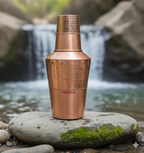 PARAS Handcrafted 32 Oz Pure Copper Bedroom Carafe Bottle With Inbuilt Glass, Surahi Design