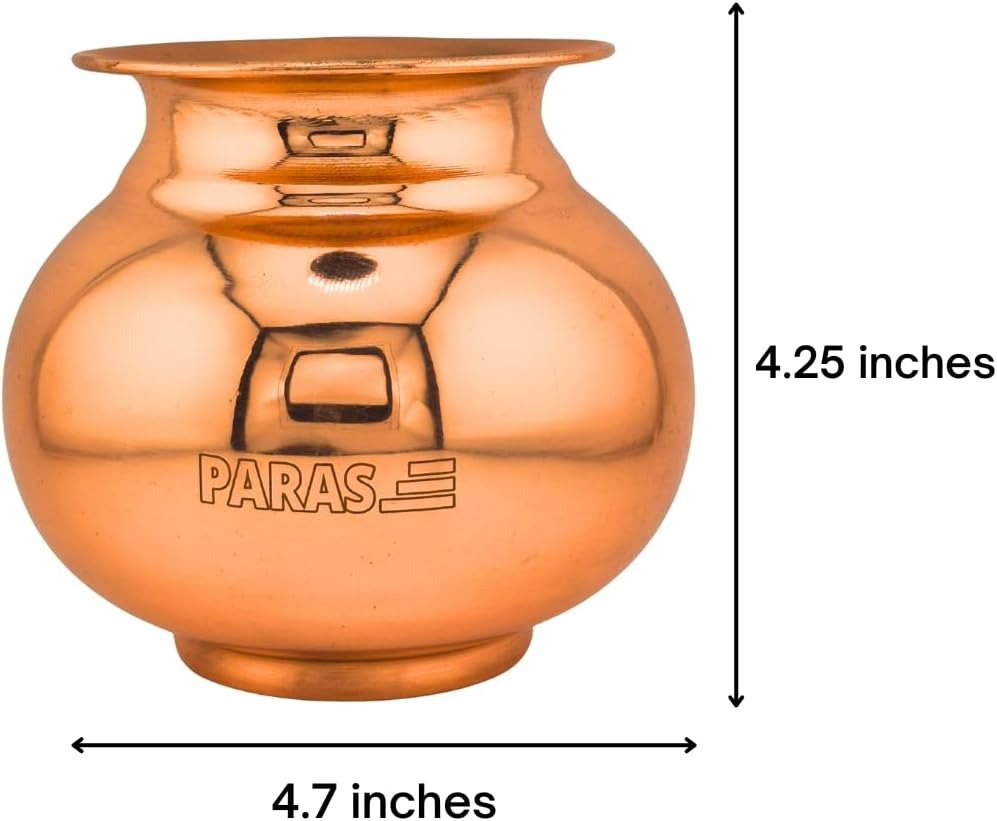 Copper pot with dimensions labeled on a white background