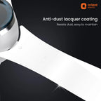 Orient Electric product with anti-dust lacquer coating feature on a black and white background