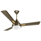 A modern 3-blade ceiling fan with a dark bronze finish and a white frosted globe light, shown against a plain white background.