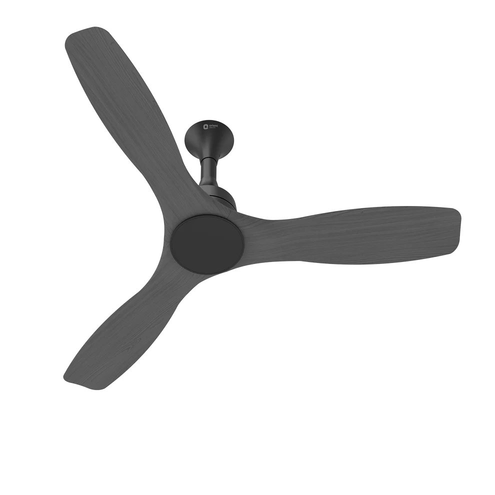 A three-blade ceiling fan with a matte black finish, featuring a modern Y-shaped design and a central round hub, shown against a plain white background.