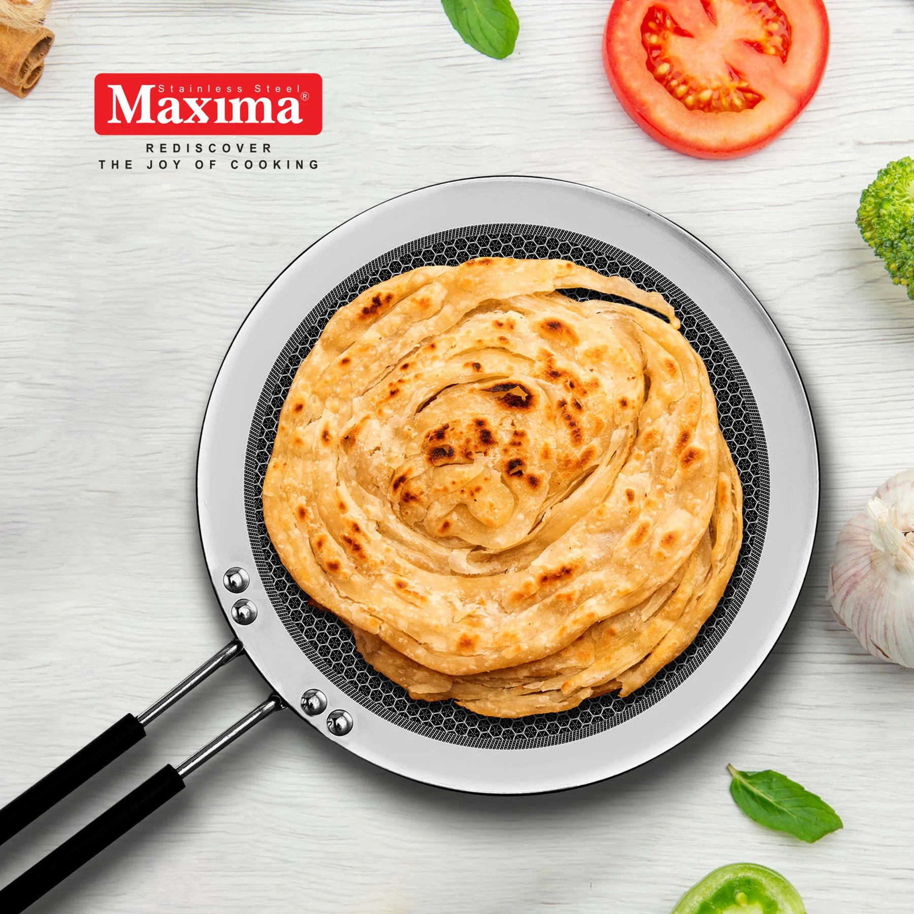 Maxima Triply Stainless Steel Honeycomb Paratha Tawa (Induction Friendly) 26 cm