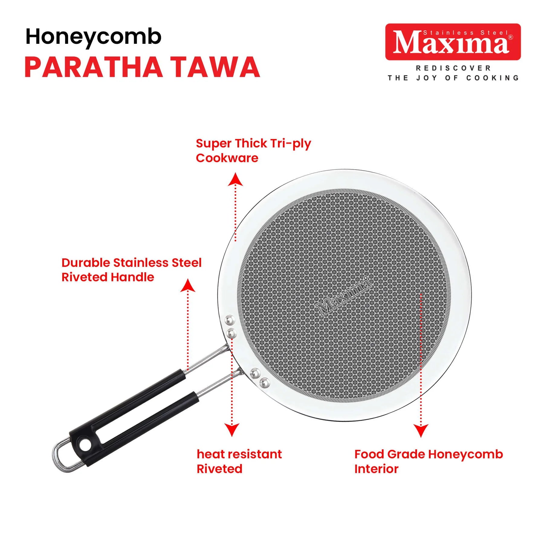 Maxima Triply Stainless Steel Honeycomb Paratha Tawa (Induction Friendly) 26 cm