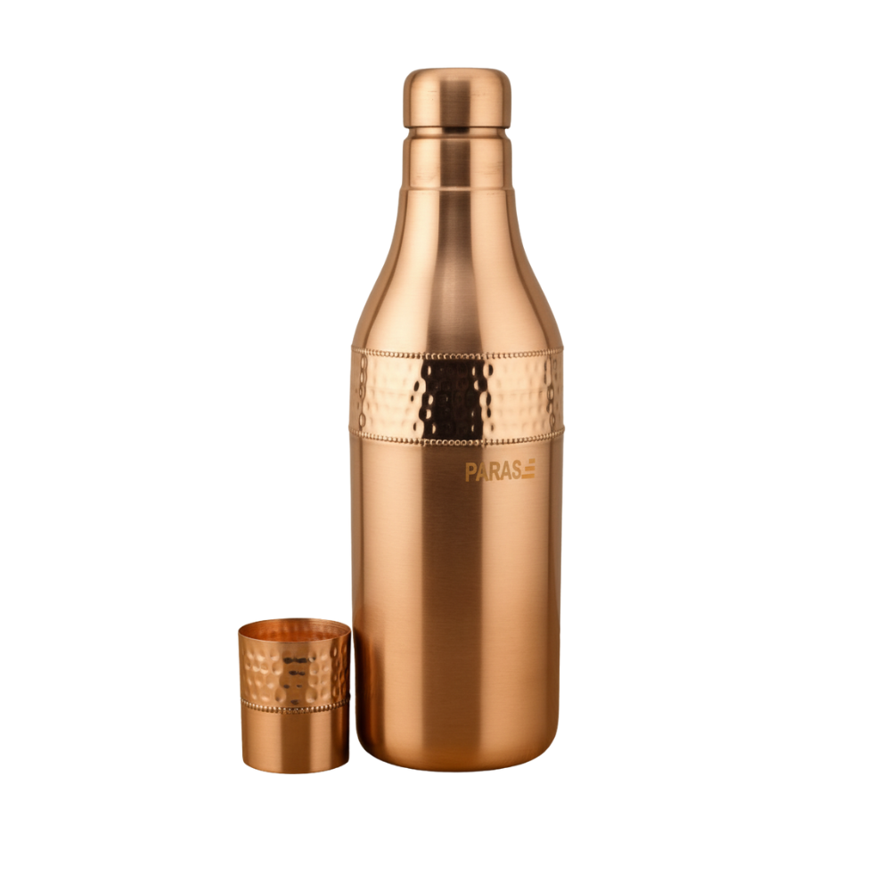 84oz Handcrafted Pure Copper Water Bottle With Built In Glass for Daily Hydration