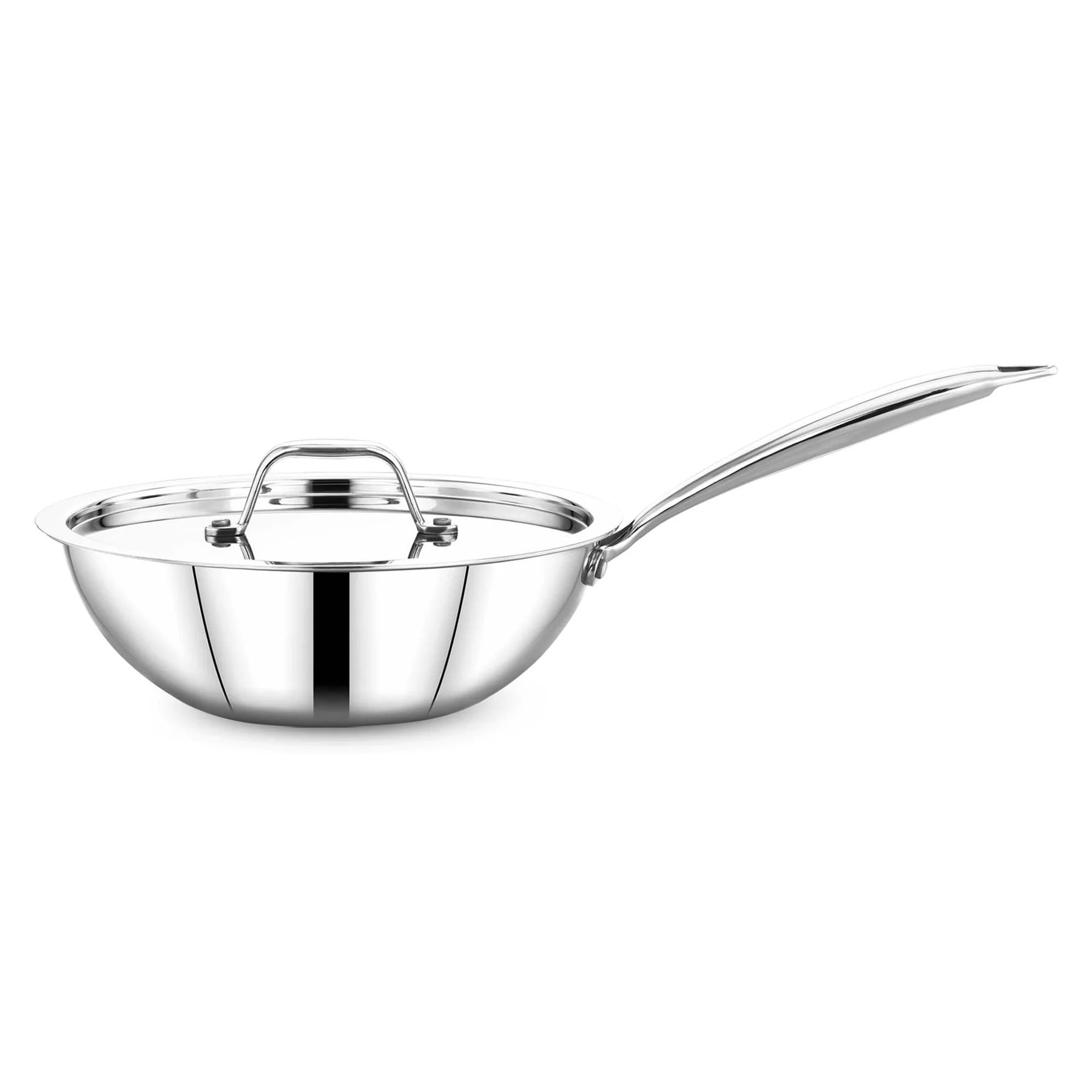 Maxima Triply Stainless Steel Wok Pan with Lid 24 cm (Induction Friendly)