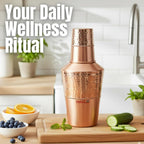 PARAS Handcrafted 32 Oz Pure Copper Bedroom Carafe Bottle With Inbuilt Glass, Surahi Design