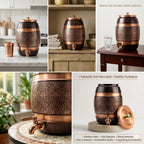 Handcrafted Antique Copper Water Dispenser with Tap & Lid 5L