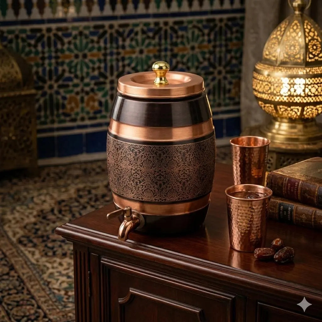 Handcrafted Antique Copper Water Dispenser with Tap & Lid 5L