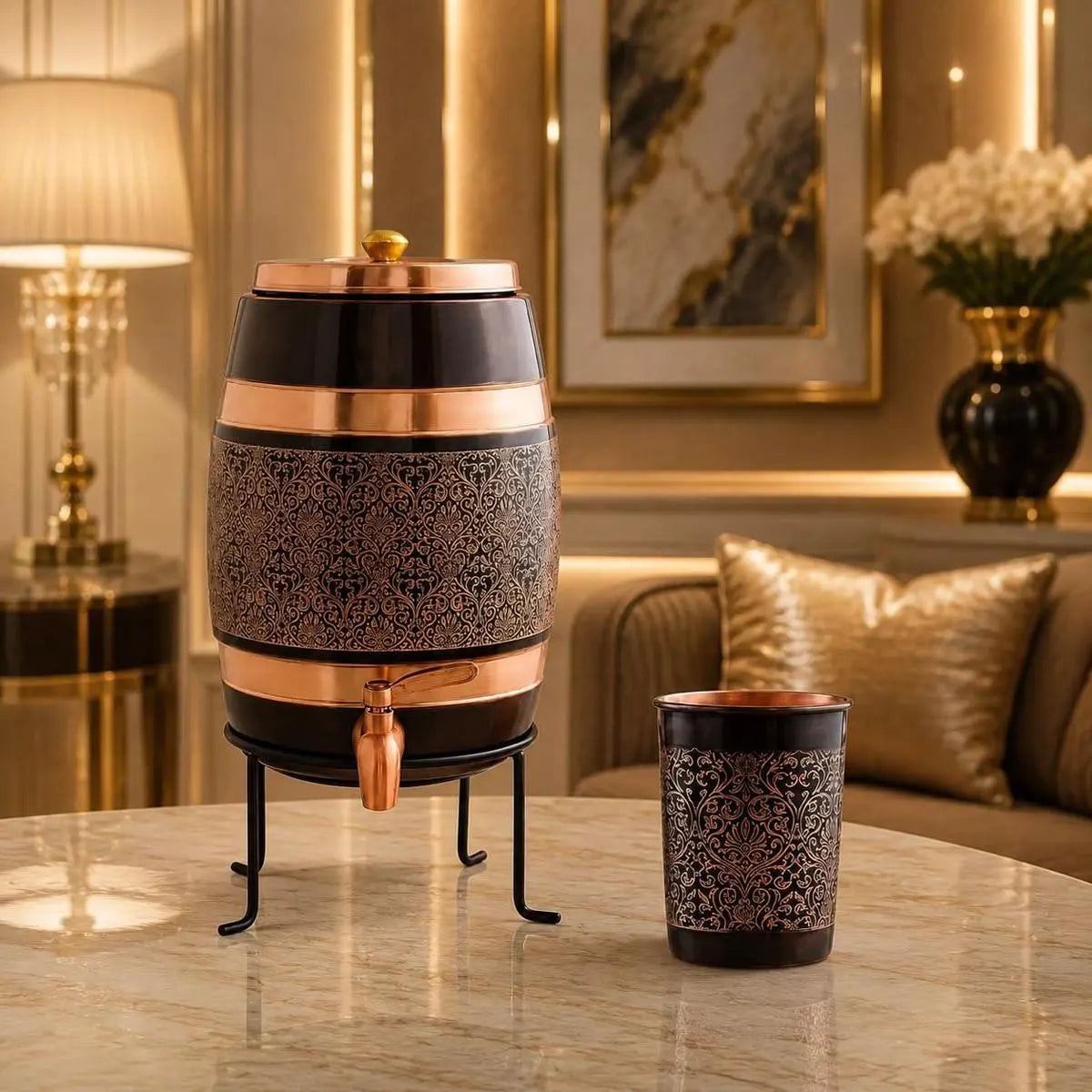 Handcrafted Antique Copper Water Dispenser with Tap & Lid 5L