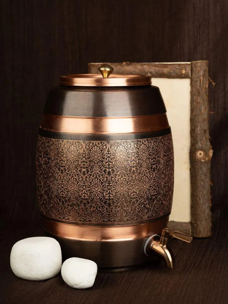 Handcrafted Antique Copper Water Dispenser with Tap & Lid 5L