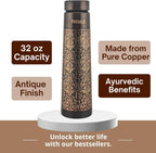 Handcrafted 32 oz Antique Pure Copper Water Bottle