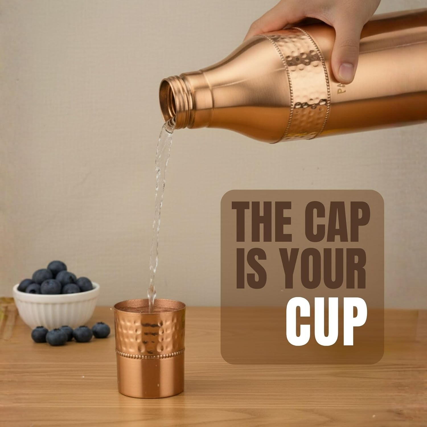 84oz Handcrafted Pure Copper Water Bottle With Built In Glass for Daily Hydration