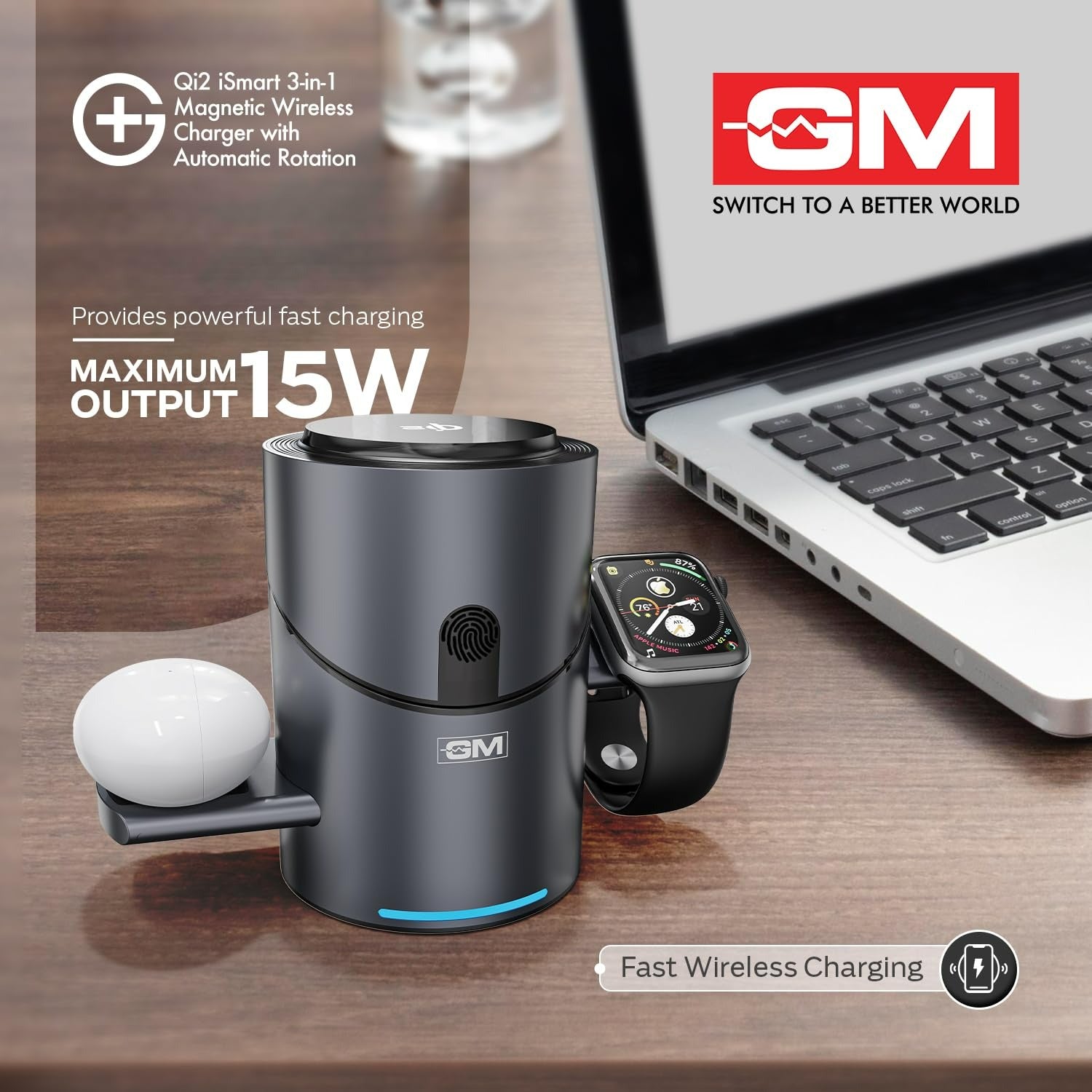 GM G+ iSmart Qi2 3-in-1 Magnetic Wireless Charger