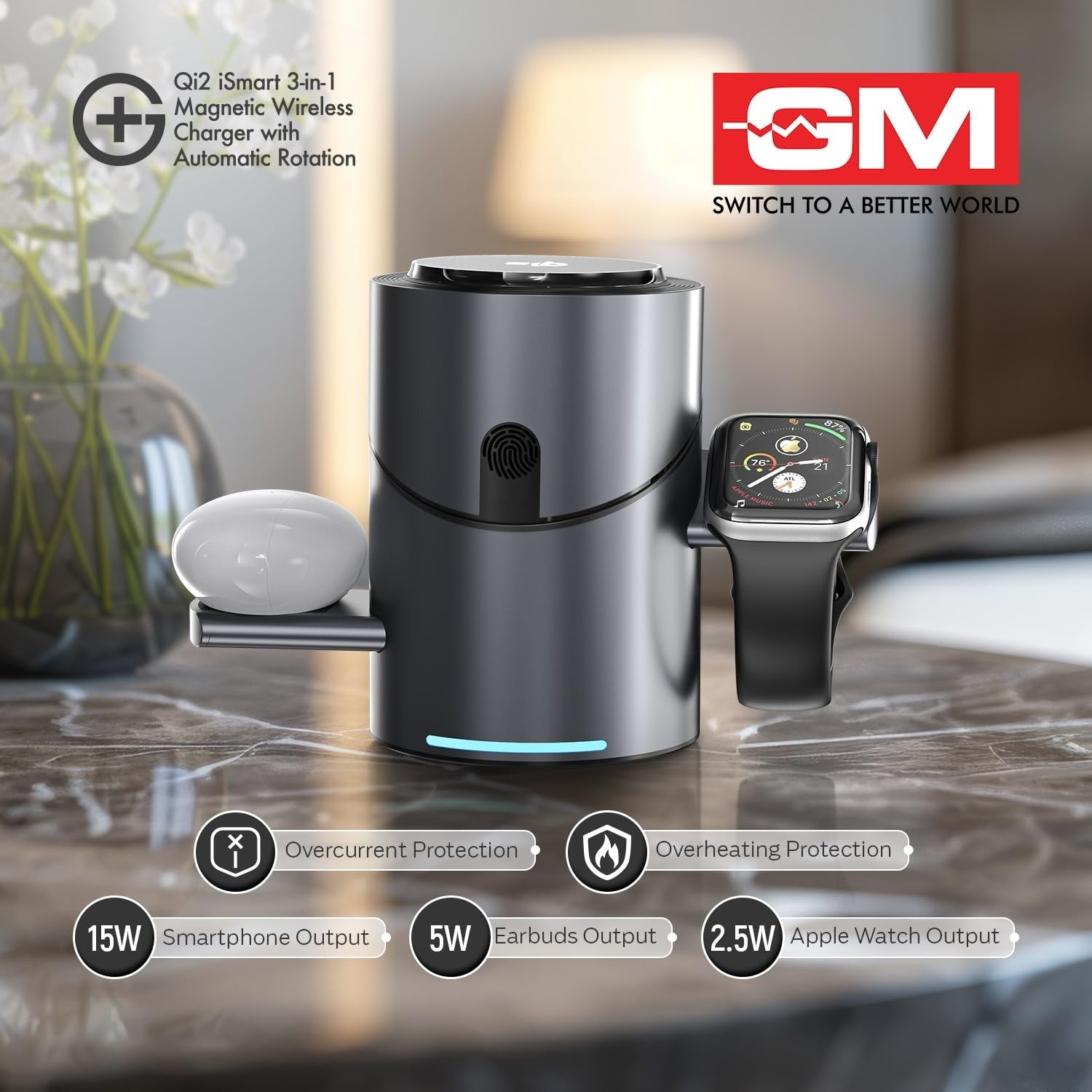 GM G+ iSmart Qi2 3-in-1 Magnetic Wireless Charger