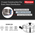Maxima Triply Stainless Steel Multi Kadai 28cm (Induction Friendly)