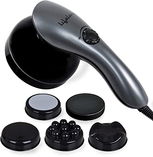 Lifelong handheld electric body massager with five interchangeable massage heads for deep tissue massage, muscle relaxation, pain relief, and full-body therapy. Ideal for neck, shoulders, back, arms, legs, and feet.