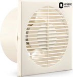 An off-white square wall vent fan with a circular grille and visible internal fan blades, shown on a white background with the 'orient electric' logo in the top right corner.