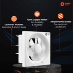 Orient Electric exhaust fan with features highlighted on a dark background